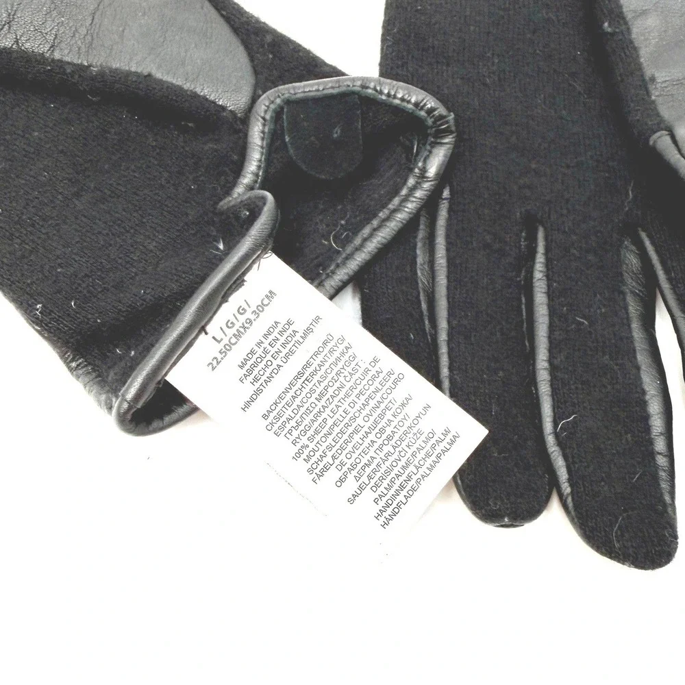 Lauren Ralph Lauren Womens Black Leather Wool Blend RLL Embroidered Logo Gloves